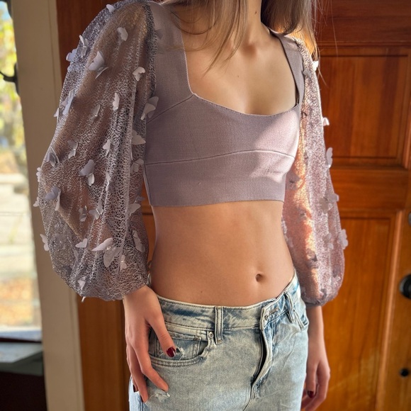 NWOT Free People butterfly mesh sleeve top - Picture 2 of 4